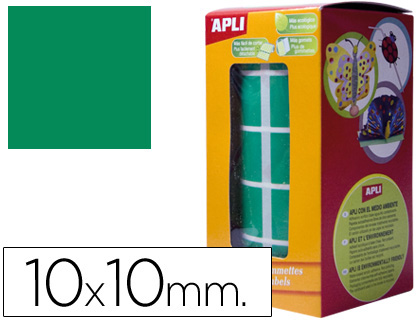 GOMETS AUTOADHESIVOS CUADRADAS 10X10 MM VERDE EN ROLLO (Ref.4874)