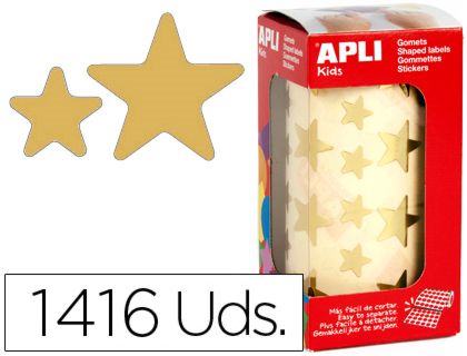 APLI - GOMETS AUTOADHESIVOS ESTRELLAS GRANDES ORO EN ROLLO CON 1416 UNIDADES (Ref.12044)
