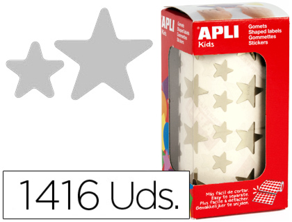 APLI - GOMETS AUTOADHESIVOS ESTRELLAS GRANDES PLATA EN ROLLO CON 1416 UNIDADES (Ref.12045)