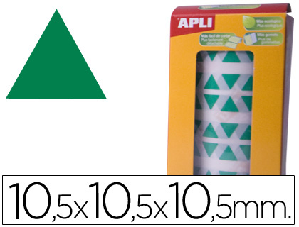 GOMETS AUTOADHESIVOS TRIANGULARES 10,5X10,5X10,5 MM VERDE EN ROLLO (Ref.4866)