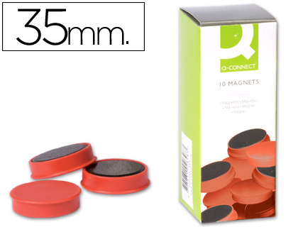 Q-CONNECT - IMANES PARA SUJECION IDEAL PARA PIZARRAS MAGNETICAS35 MM ROJO -CAJA DE 10 IMANES (Ref.KF02648)
