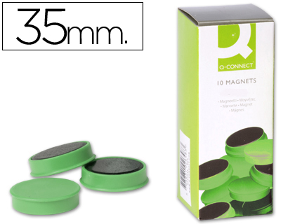 Q-CONNECT - IMANES PARA SUJECION IDEAL PARA PIZARRAS MAGNETICAS35 MM VERDE -CAJA DE 10 IMANES (Ref.KF02647)