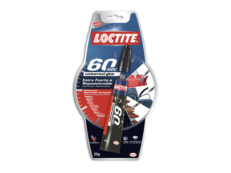 LOCTITE - Pegamento UNIVERSAL 60 SEGUNDOS 20GR.TRANSPARENTE E INODORO.FLEXIBLE.MULTIMATERIALES (Ref.2012555)