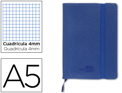 LIDERPAPEL - LIBRETA SIMIL PIEL A5 120 HOJAS 70G/M2 CUADRO 4MM SIN MARGEN AZUL (Ref.LB39)