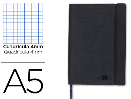 LIDERPAPEL - LIBRETA SIMIL PIEL A5 120 HOJAS 70G/M2 CUADRO 4MM SIN MARGEN NEGRO (Ref.LB40)