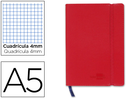 LIDERPAPEL - LIBRETA SIMIL PIEL A5 120 HOJAS 70G/M2 CUADRO 4MM SIN MARGEN ROJO (Ref.LB41)