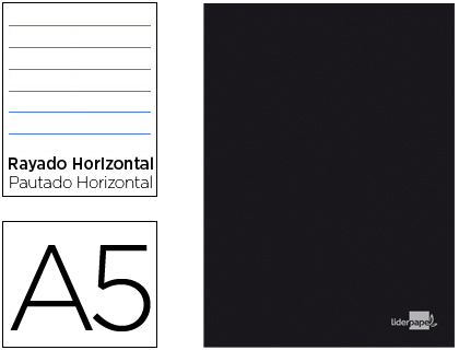 LIDERPAPEL - LIBRETA TAPA NEGRA A5 80 HOJAS 60G/M2 HORIZONTAL CON DOBLE MARGEN (Ref.LA16)