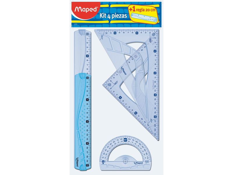 MAPED - Kit trazado 5 Piezas 2 Reglas Escuadra Transportador Cartabon (Ref.227835)