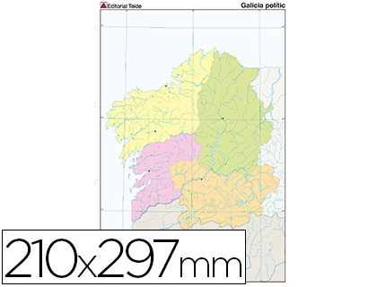MAPA MUDO COLOR DIN A4 GALICIA POLITICO (Ref.7231-5)