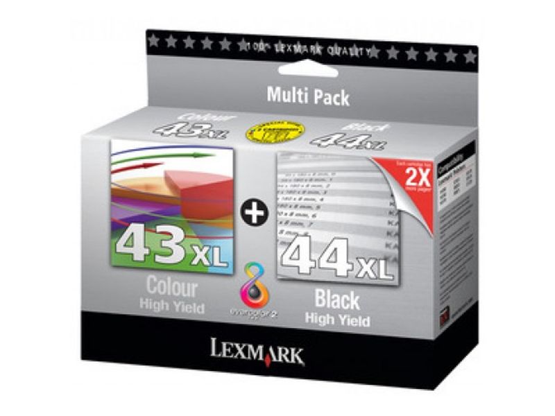 LEXMARK - Cartuchos ORIGINALES Inyección De Tinta Nº43+44 Negro/Amarillo/Cyan/Magenta Pack 2 (Ref.80D2966)