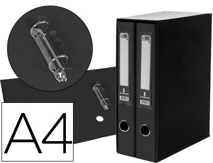 LIDERPAPEL - MODULO 2 ARCHIVADORES FOLIO 2 ANILLAS MECANISMO DE PALANC 75MM NEGRO (Ref.MD45)