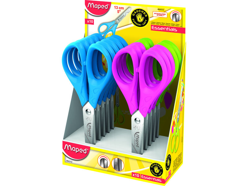 MAPED - 10 Tijeras Essentials 13cm. para zurdos con cuchillas redondeadas (Ref.464312)