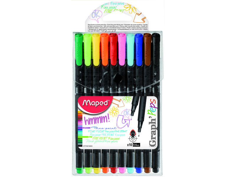 MAPED - Estuche 10 ROTULADORES DE ESCRITURA PUNTA FINA 0,4MM. (Ref.749150)
