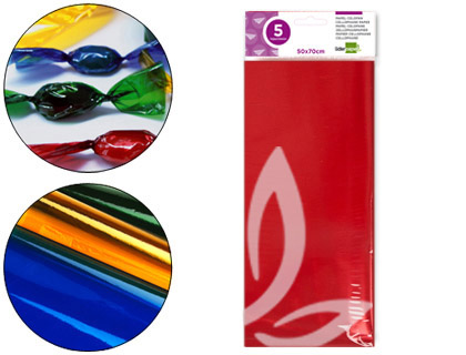 LIDERPAPEL - PAPEL CELOFAN 50X70 CM 22G/M2 BOLSA DE 5 HOJAS ROJO (Ref.CL14)