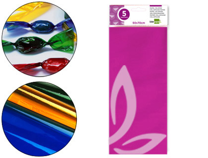 LIDERPAPEL - PAPEL CELOFAN 50X70 CM 22G/M2 BOLSA DE 5 HOJAS ROSA (Ref.CL19)