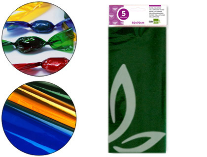 LIDERPAPEL - PAPEL CELOFAN 50X70 CM 22G/M2 BOLSA DE 5 HOJAS VERDE (Ref.CL15)