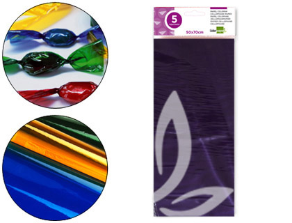 LIDERPAPEL - PAPEL CELOFAN 50X70 CM 22G/M2 BOLSA DE 5 HOJAS VIOLETA (Ref.CL13)