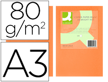 Q-CONNECT - PAPEL COLOR DIN A3 0GR NARANJA INTENSO PAQUETE DE 500 HOJAS (Ref.KF18011)