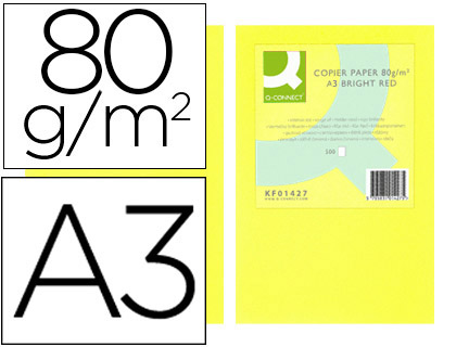 Q-CONNECT - PAPEL COLOR DIN A3 80GR AMARILLO NEON PAQUETE DE 500 HOJAS (Ref.KF18015)