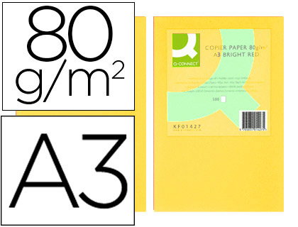 Q-CONNECT - PAPEL COLOR DIN A3 80GR AMARILLO PAQUETE DE 500 HOJAS (Ref.KF18006)