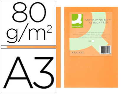 Q-CONNECT - PAPEL COLOR DIN A3 80GR NARANJA NEON PAQUETE DE 500 HOJAS (Ref.KF18017)