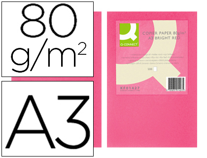 Q-CONNECT - PAPEL COLOR DIN A3 80GR ROSA INTENSO PAQUETE DE 500 HOJAS (Ref.KF18012)