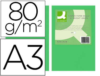 Q-CONNECT - PAPEL COLOR DIN A3 80GR VERDE INTENSO PAQUETE DE 500 HOJAS (Ref.KF18008)