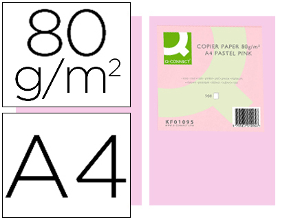 Q-CONNECT - PAPEL COLOR DIN A4 80 GR ROSA PAQUETE DE 500 HOJAS (Ref.KF01095)