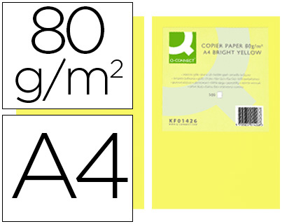 Q-CONNECT - PAPEL COLOR DIN A4 80GR AMARILLO INTENSO PAQUETE DE 500 HOJAS (Ref.KF01426)