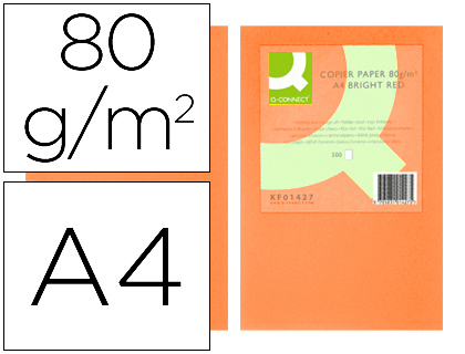 Q-CONNECT - PAPEL COLOR DIN A4 80GR NARANJA INTENSO PAQUETE DE 500 HOJAS (Ref.KF16261)