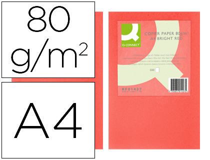 Q-CONNECT - PAPEL COLOR DIN A4 80GR ROJO INTENSO PAQUETE DE 500 HOJAS (Ref.KF01427)