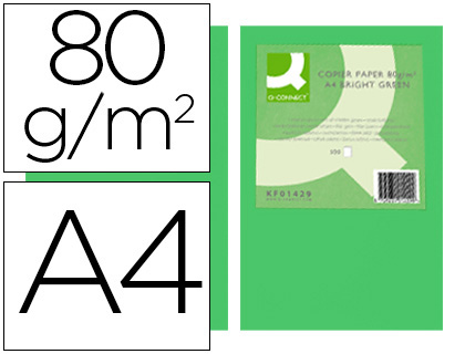 Q-CONNECT - PAPEL COLOR DIN A4 80GR VERDE INTENSO PAQUETE DE 500 HOJAS (Ref.KF01429)