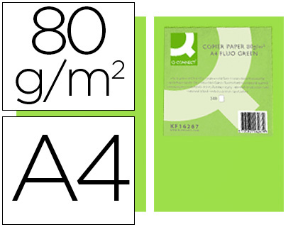 Q-CONNECT - PAPEL COLOR DIN A4 80GR VERDE NEON PAQUETE DE 500 HOJAS (Ref.KF16267)