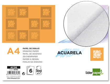 LIDERPAPEL - PAPEL DIBUJO 210X297MM 300G/M2 ACUARELA PACK DE 6 (Ref.AC06)