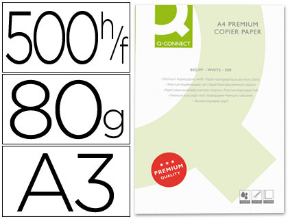 Q-CONNECT - PAPEL FOTOCOPIADORA DIN A3 80 GRAMOS -PAQUETE DE 500 HOJAS (Ref.KF01091)