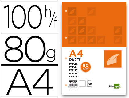 LIDERPAPEL - PAPEL A4 80G/M2 PAQUETE DE 100 4 TALADROS BLANCO (Ref.PA05)