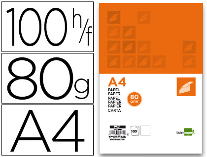 LIDERPAPEL - PAPEL A4 80G/M2 PAQUETE DE 100 BLANCO (Ref.PA01)