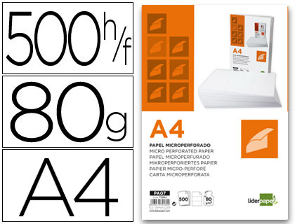 LIDERPAPEL - PAPEL A4 80G/M2 PAQUETE DE 500 HOJAS BLANCO MICROPERFORADO EN TRES PARTES IGUALES (Ref.PA07)