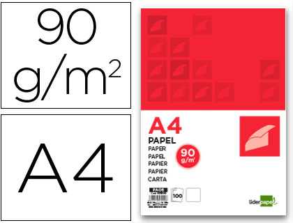 LIDERPAPEL - PAPEL A4 90G/M2 PAQUETE DE 100 BLANCO (Ref.PA06)