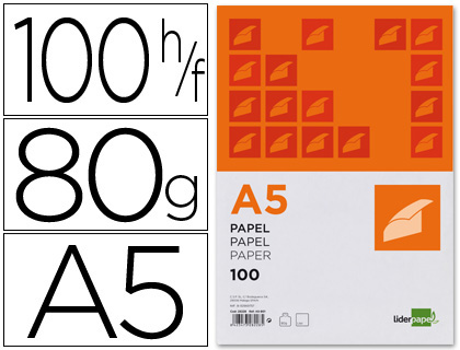 LIDERPAPEL - PAPEL A5 80G/M2 PAQUETE DE 100 BLANCO (Ref.PB01)