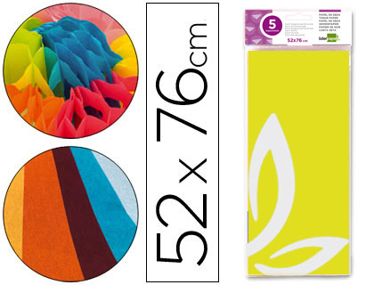 LIDERPAPEL - PAPEL SEDA 52X76CM 18G/M2 BOLSA DE 5 HOJAS AMARILLO (Ref.SE04)