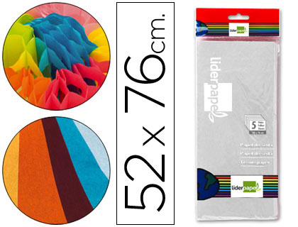 LIDERPAPEL - PAPEL SEDA 52X76CM 18G/M2 BOLSA DE 5 HOJAS BLANCO (Ref.SE01)