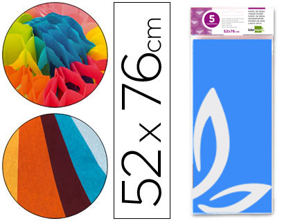 LIDERPAPEL - PAPEL SEDA 52X76CM 18G/M2 BOLSA DE 5 HOJAS CELESTE (Ref.SE06)