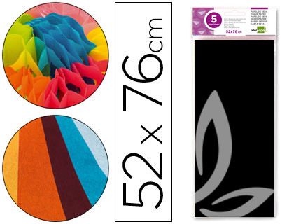 LIDERPAPEL - PAPEL SEDA 52X76CM 18G/M2 BOLSA DE 5 HOJAS NEGRO (Ref.SE09)