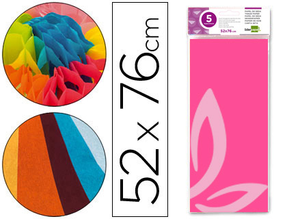 LIDERPAPEL - PAPEL SEDA 52X76CM 18G/M2 BOLSA DE 5 HOJAS ROSA (Ref.SE11)