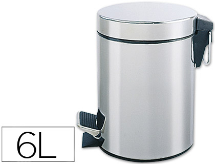 Q-CONNECT - PAPELERA METALICA CON PEDAL CROMADA 32X21 CM CAPACIDAD 6 LITROS (Ref.KF04225)