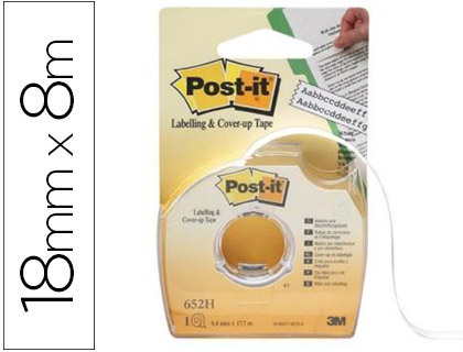 POST-IT - Cinta Adhesiva Para Ocultar/Etiquetar Con Portarrollo - 8mmx18m (Ref.652-HD/7100222075)