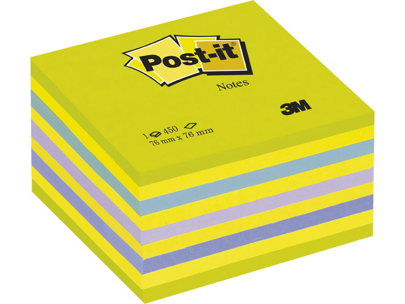 POST-IT - Cubo notas adhesivas 450h Azul/Verde neon 76x76mm (Ref.FT510093253)