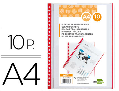 LIDERPAPEL - RECAMBIO FUNDA INTERCAMBIABLES DIN A4 BOLSA DE 10 UNIDADES (Ref.WR02)