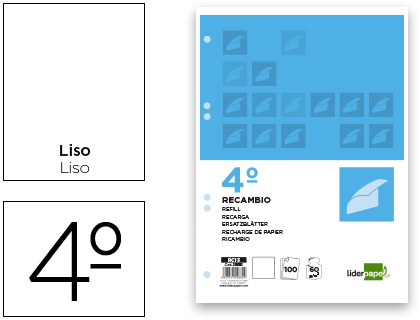 LIDERPAPEL - RECAMBIO CUARTO 100 HOJAS 60G/M2 LISO SIN MARGEN 6 TALADROS (Ref.RC13)